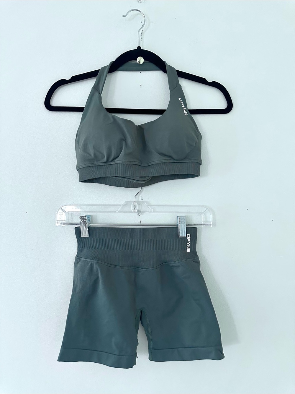 DFYNE matching activewear set halter-style sports bra and high waisted shorts
